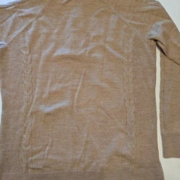 Orvis Men Sweater Medium 100% Merino Wool 1/4 Zip Tan Pullover Cable Knit Soft - Picture 9 of 9
